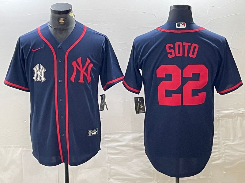 Men New York Yankees #22 Soto Blue Third generation joint name Nike 2024 MLB Jersey style 2